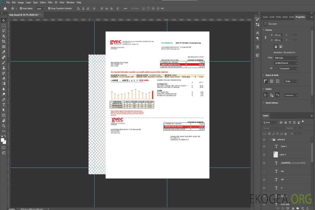 Modèle de facture de services publics pour les entreprises USA Texas GVEC aux formats Word et PDF template